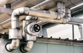 Industrial pipes at oil and gas refinery